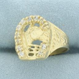 Diamond Horse Horseshoe Ring In 14k Yellow Gold