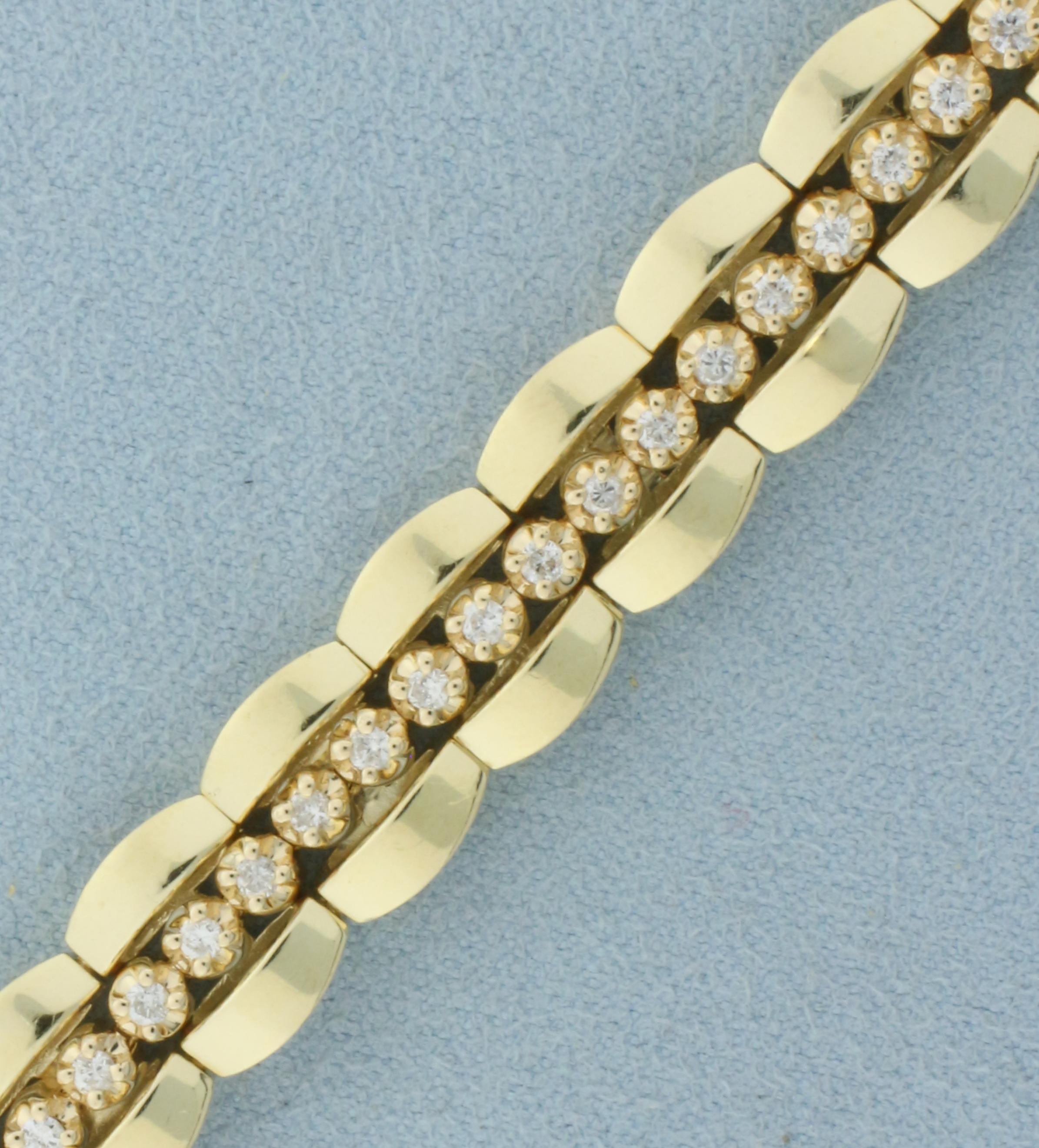 Diamond Tennis Bracelet In Tank Track Jacket In 14k Yellow Gold