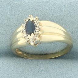 Marquise Sapphire And Diamond Ring In 10k Yellow Gold