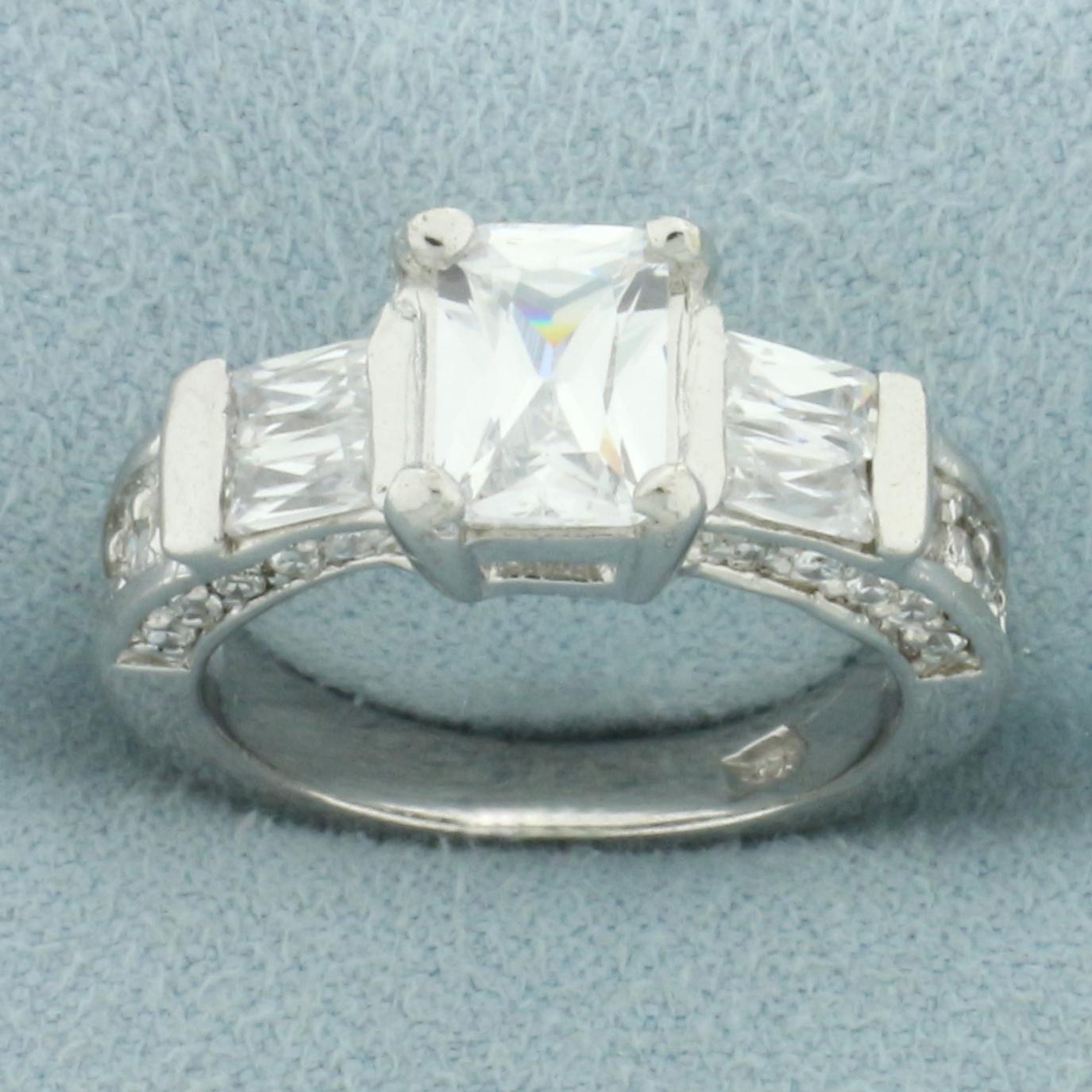 Emerald Cut Cz Engagement Ring In 14k White Gold