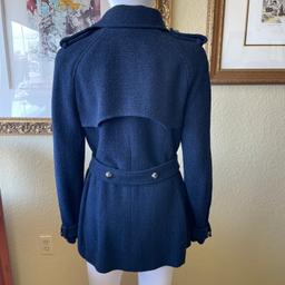 Chanel 08c Runway Coco Line Navy Tweed Double Breasted Short Trench Coat 38