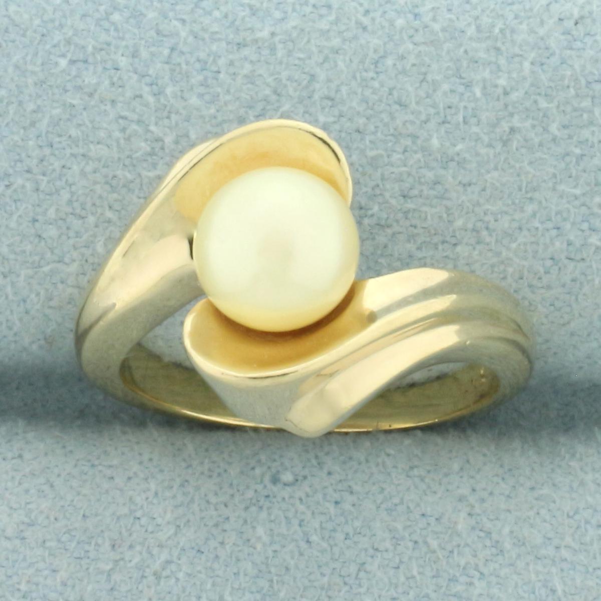 Cultured Akoya Pearl Bypass Ring In 14k Yellow Gold