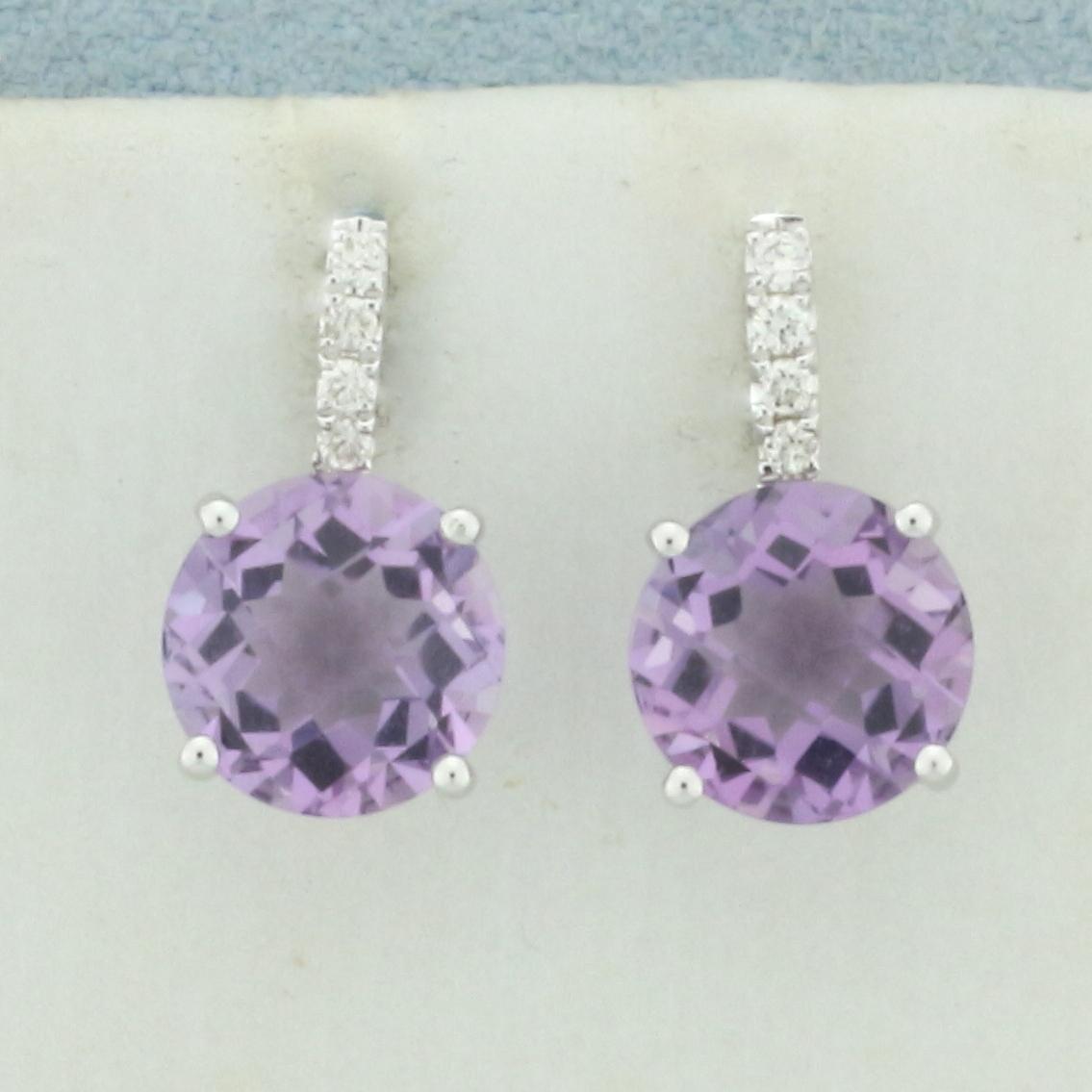 Italian Amethyst And Diamond Earrings In 18k White Gold