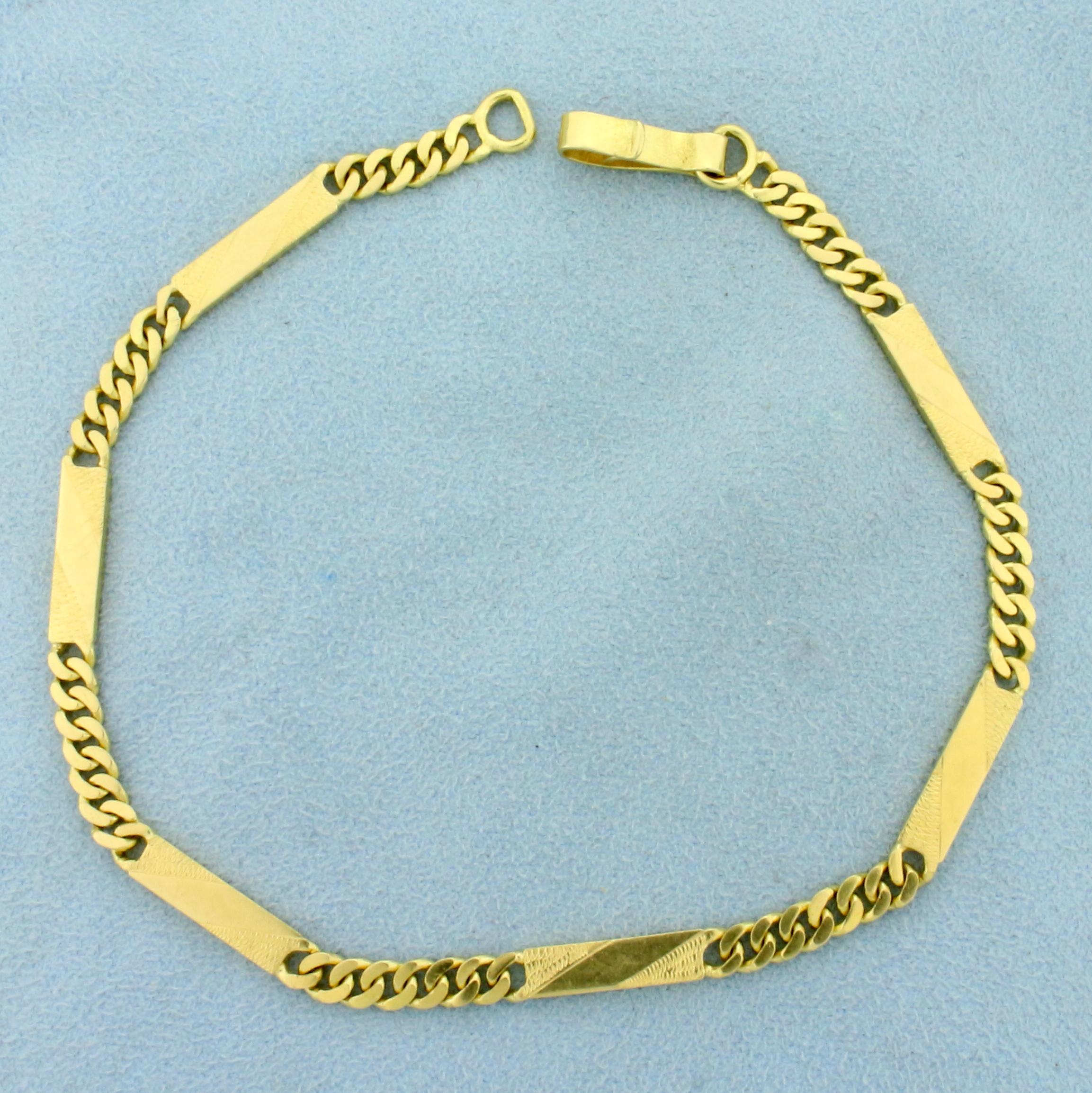 9 Inch Bar And Link Chain Link Anklet In 18k Yellow Gold