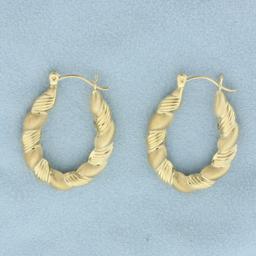 Matte And High Polish Finish Scalloped Hoop Earrings In 14k Yellow Gold