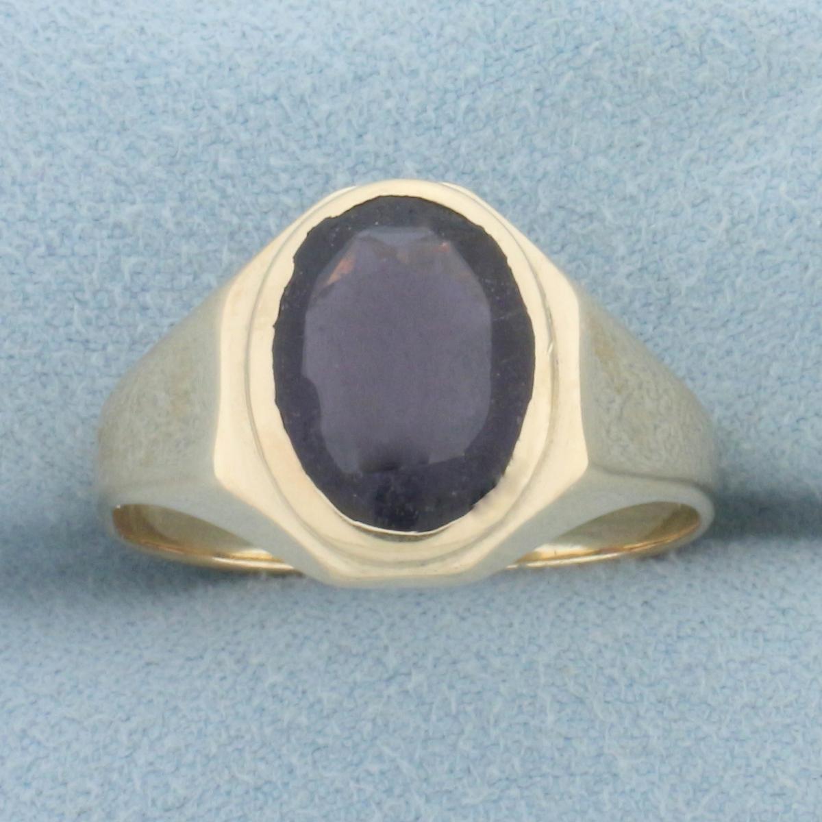 Mens Vintage Amethyst Bezel Set Ring In 10k Yellow Gold