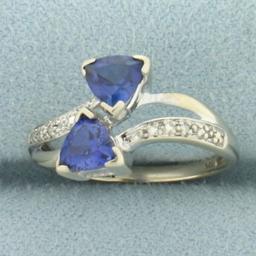 Sapphire And Diamond Bypass Ring In 10k White Gold