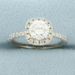 Diamond Halo Engagement Ring In 14k White Gold