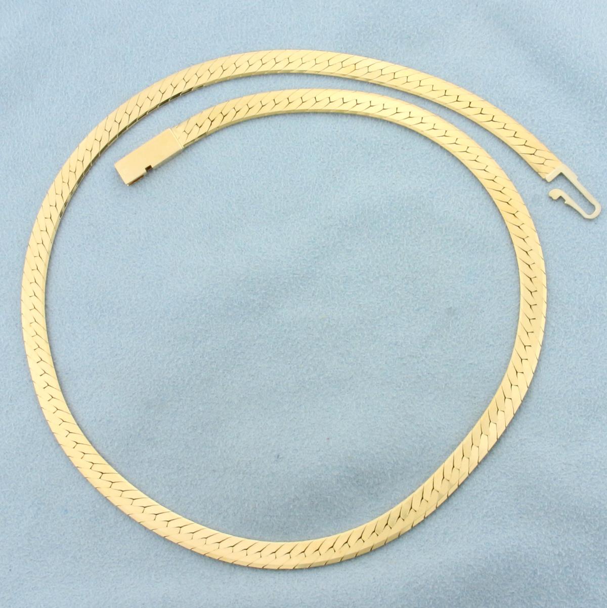 Italian Made Wide Herringbone Link Chain Necklace In 14k Yellow Gold