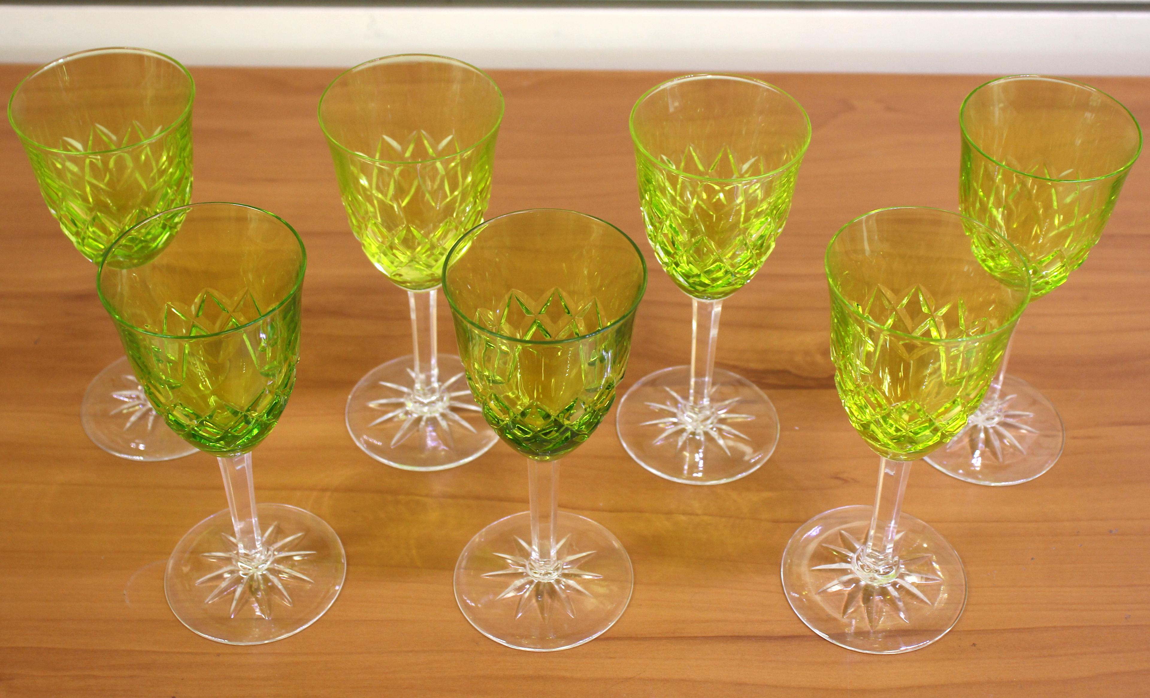 9 Piece Orrefors Helga Chartreuse Green Scandinavian Wine Glass Set