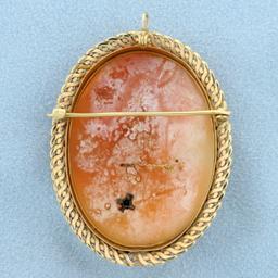 Large Vintage Diamond Cameo Pendant Or Pin In 14k Yellow Gold