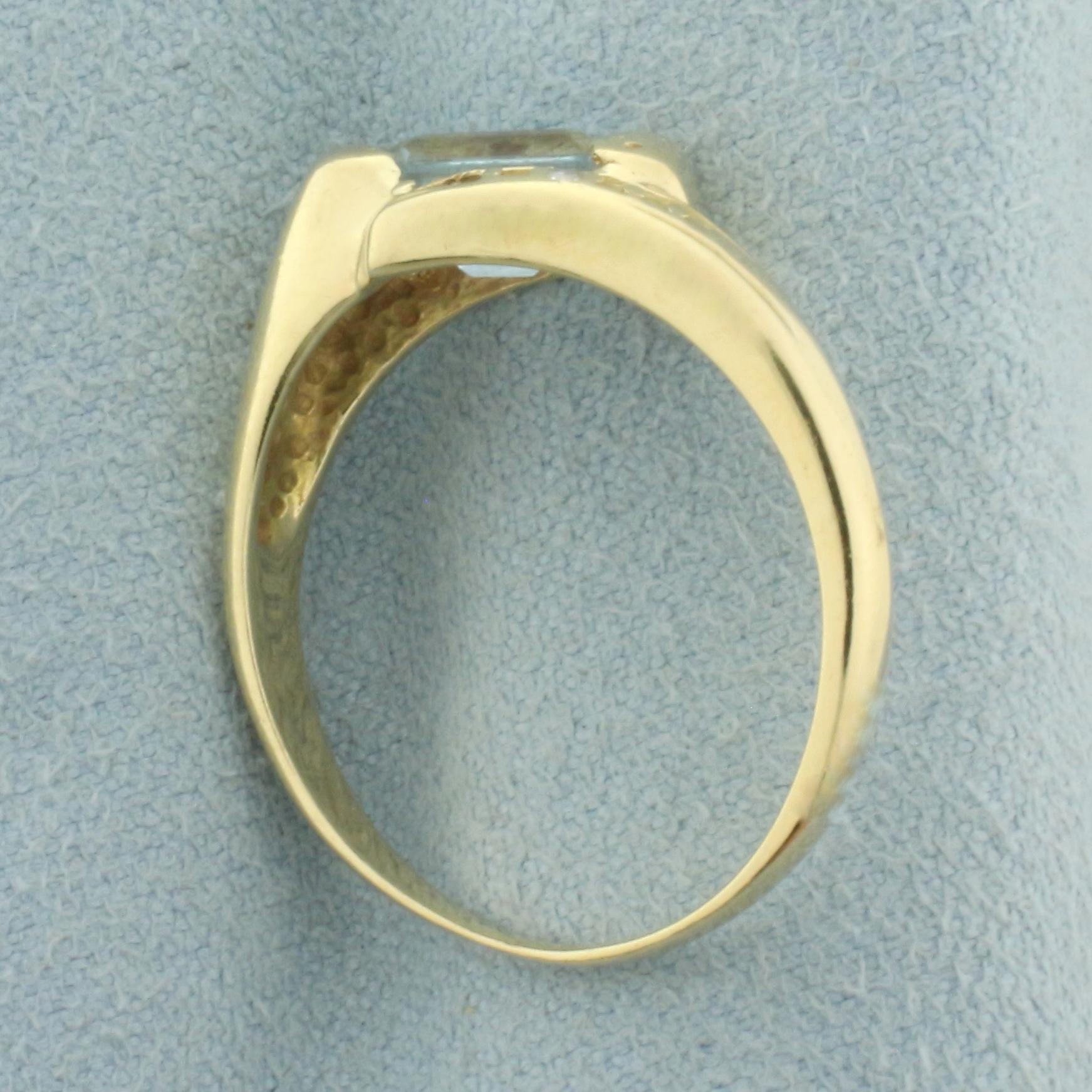 Aquamarine And Diamond Ring In 14k Yellow Gold