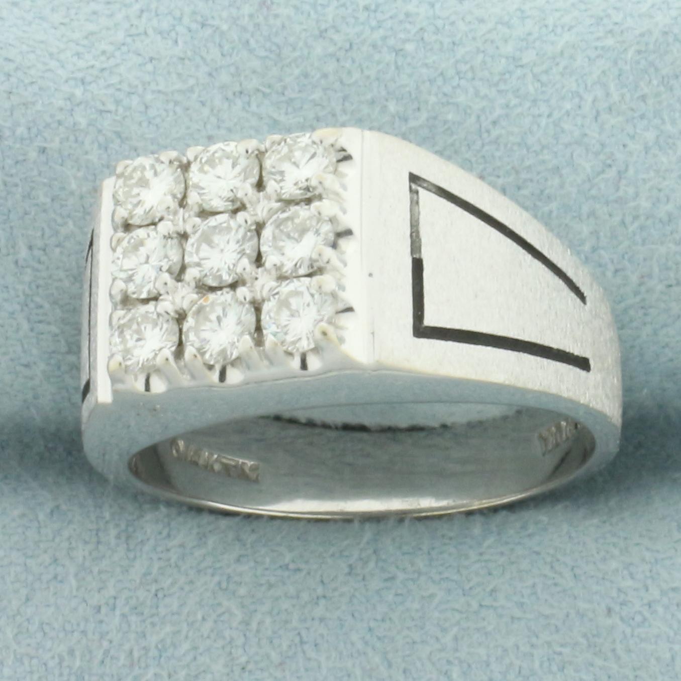 Mens Satin Finish Diamond Ring In 14k White Gold