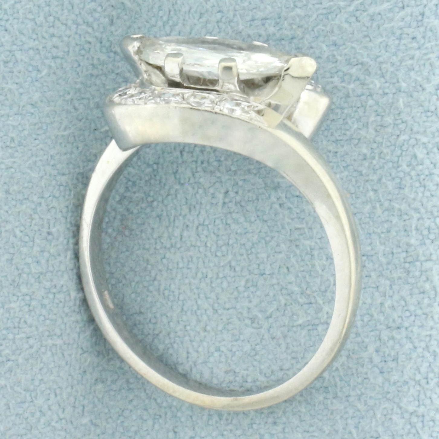 Horizontal Marquise Bypass Diamond Ring In 14k White Gold