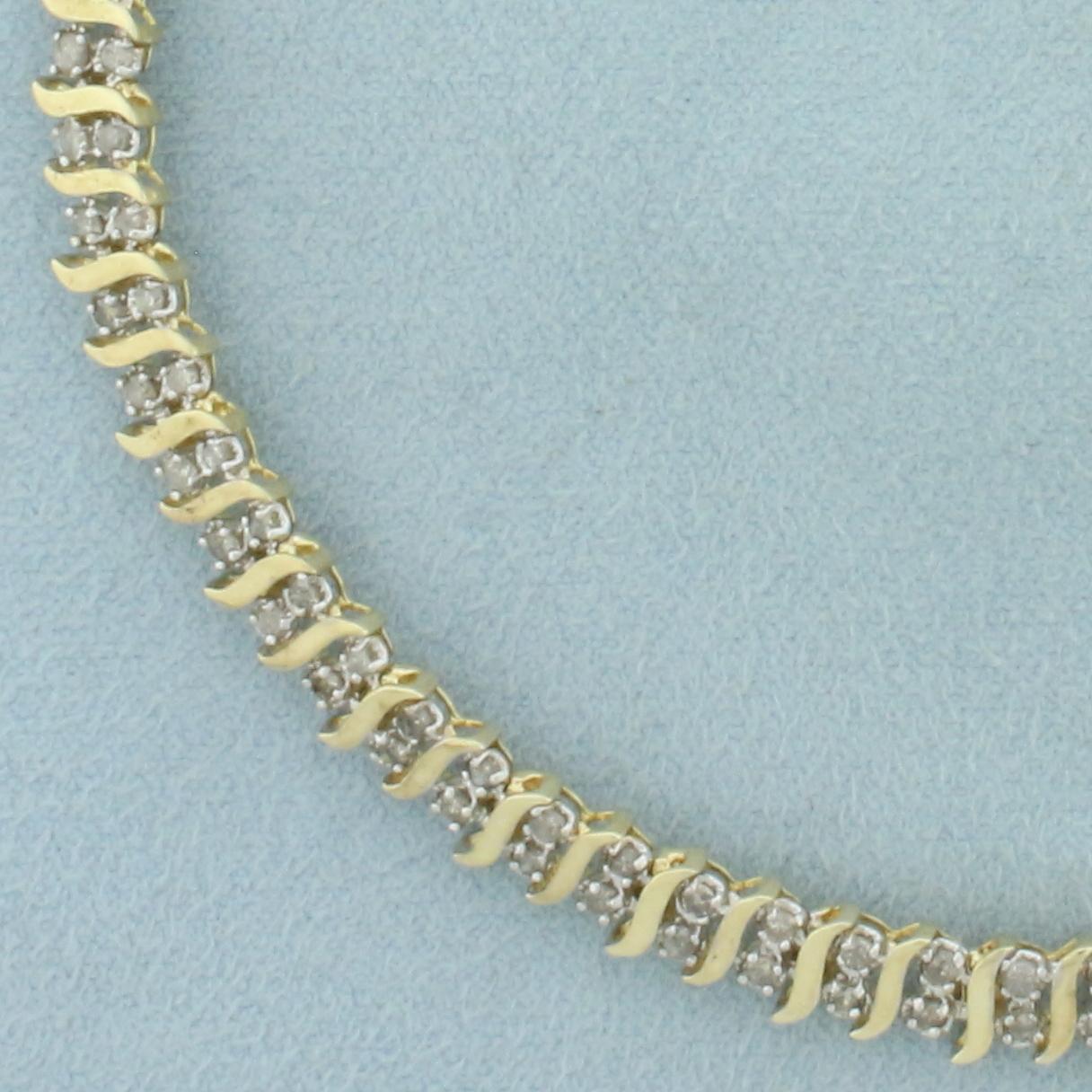 Double Row Diamond Tennis Bracelet In 10k Yellow Gold