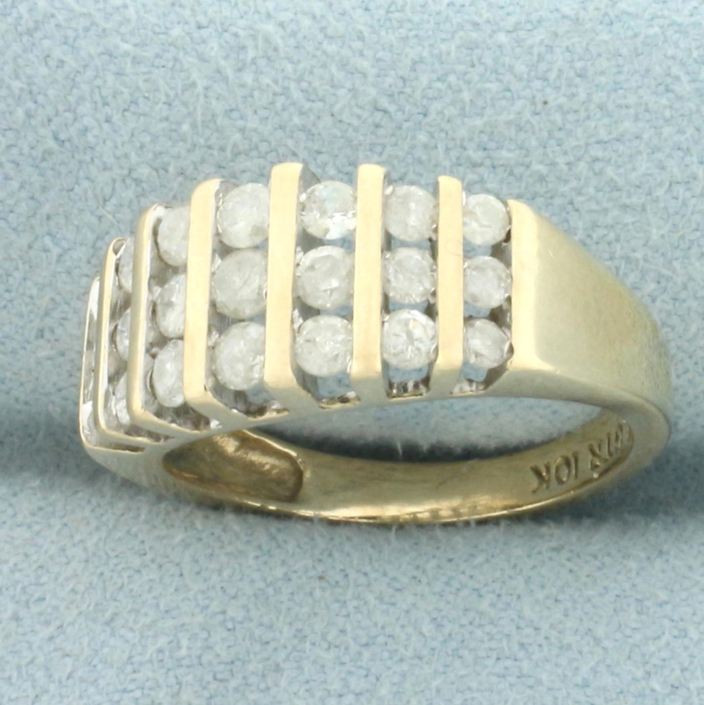 Diamond Bar Set Ring In 10k Yellow Gold