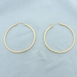 Large 2 Inch Square Edge Hoop Earrings In 14k Yellow Gold