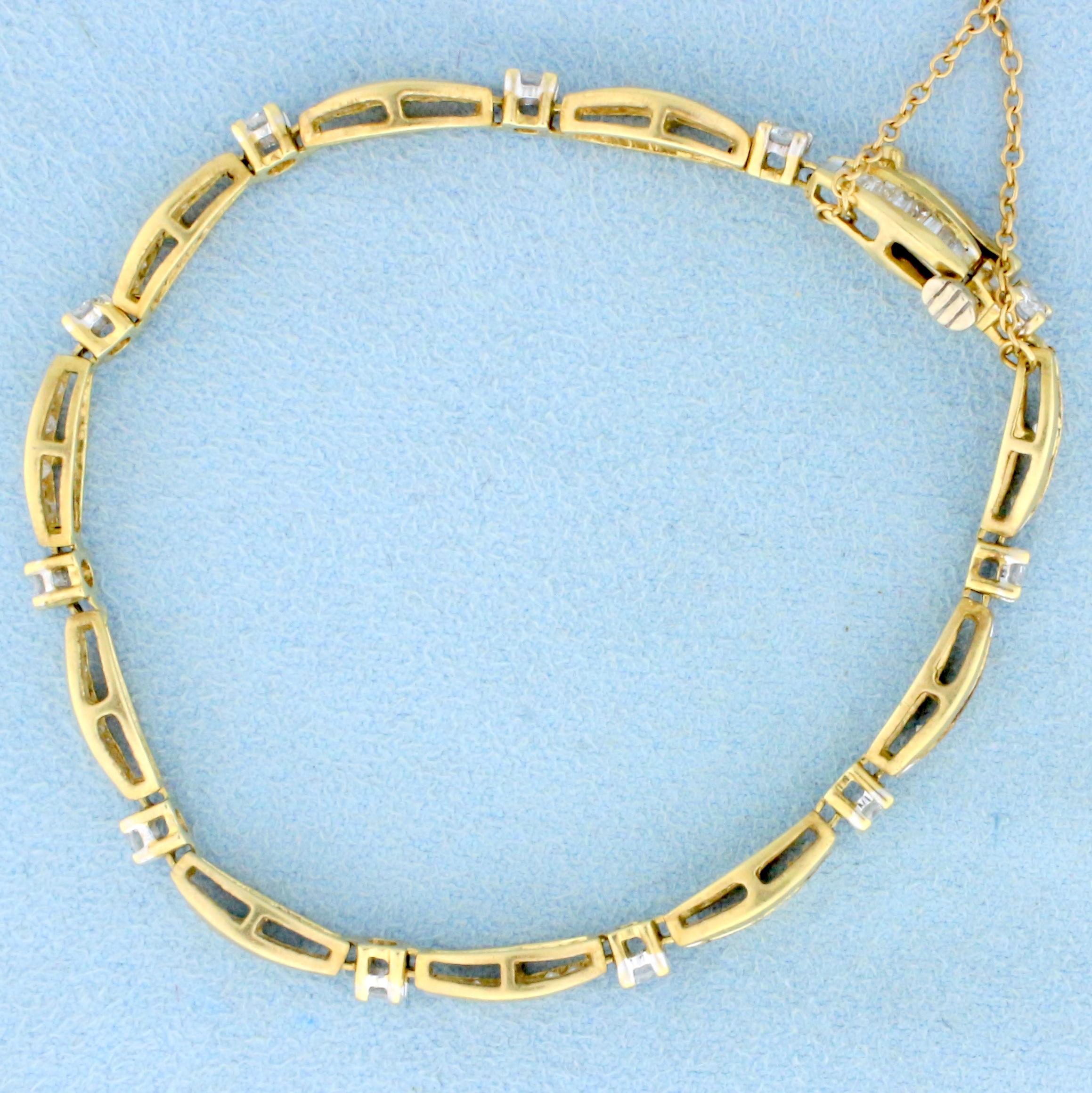 3ct Tw Baguette And Round Diamond Line Bracelet In 14k Yellow Gold