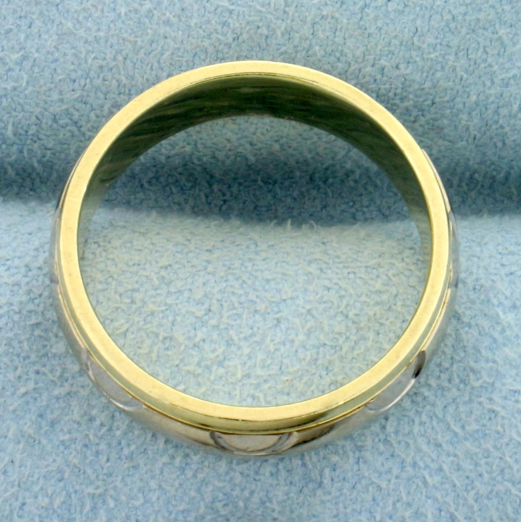 Unique Two Tone Band Ring In 14k Yellow And White Gold