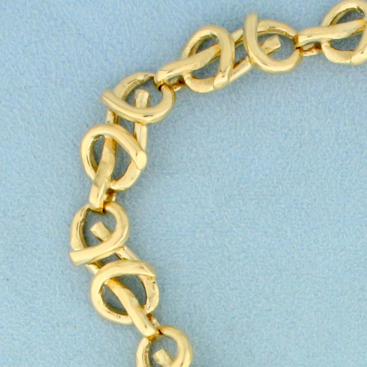 Designer Link Chain Bracelet With Large Circle Charm In 14k Yellow Gold