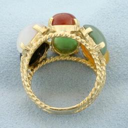 Jade Multi Color Statement Ring In 14k Yellow Gold