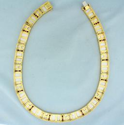 Ruby, Mother Of Pearl And Diamond Necklace In 18k Yellow Gold