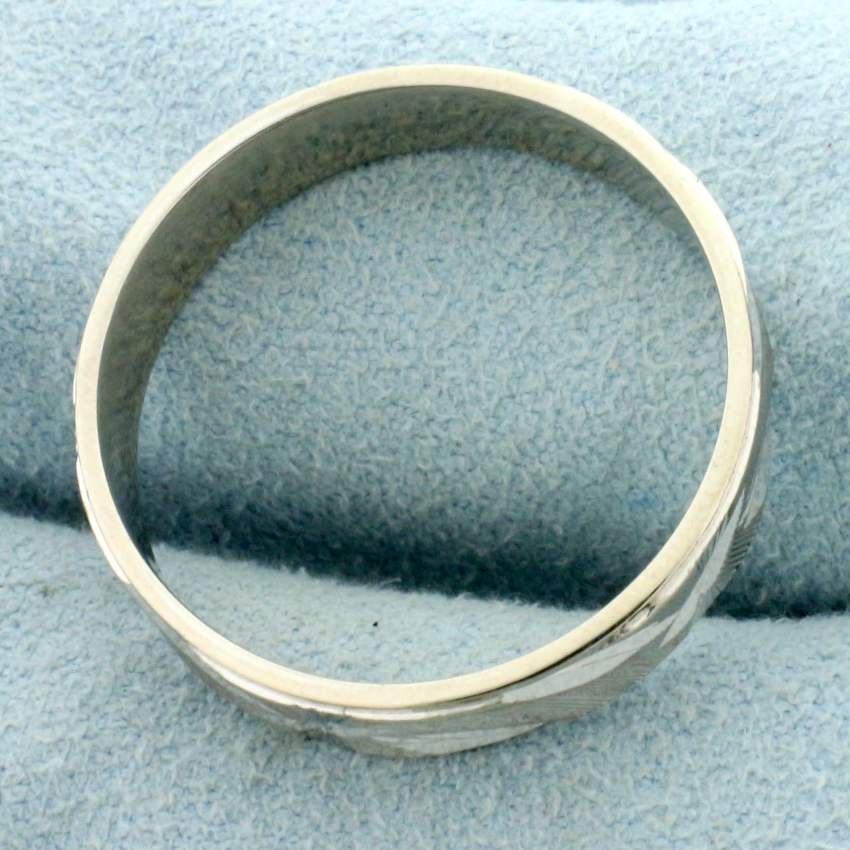 Mens Diamond Cut Band Ring In 14k White Gold