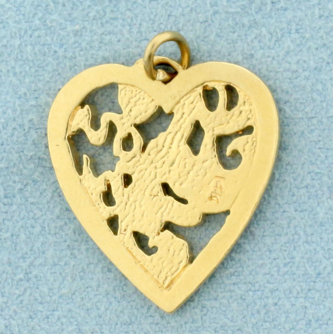 Love You Heart Pendant In 14k Yellow Gold