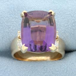 Amethyst And Diamond Statement Ring In 14k Yellow Gold