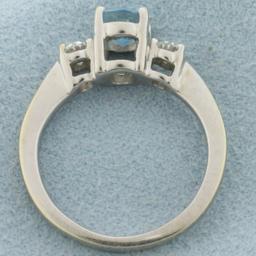 Aquamarine And Diamond Three Stone Ring In 14k White Gold