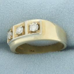 Mens Diamond 3 Stone Diamond Ring In 14k Yellow Gold