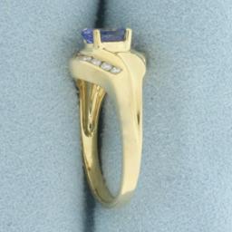 Tanzanite And Diamond Ring In 14k Yellow Gold