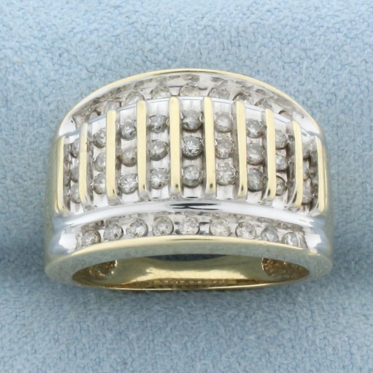 Diamond Channel Set Vertical Column Ring In 10k Yellow Gold