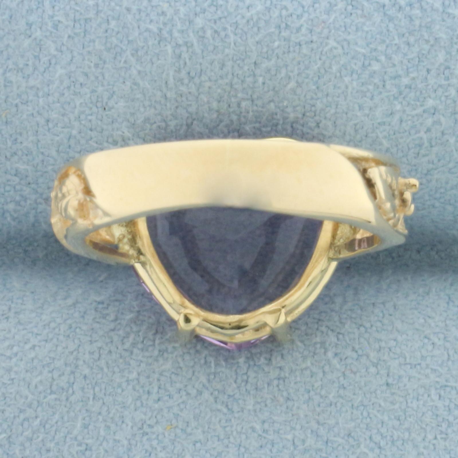 Heart Shaped Rose De France Amethyst Ring In 14k Yellow Gold