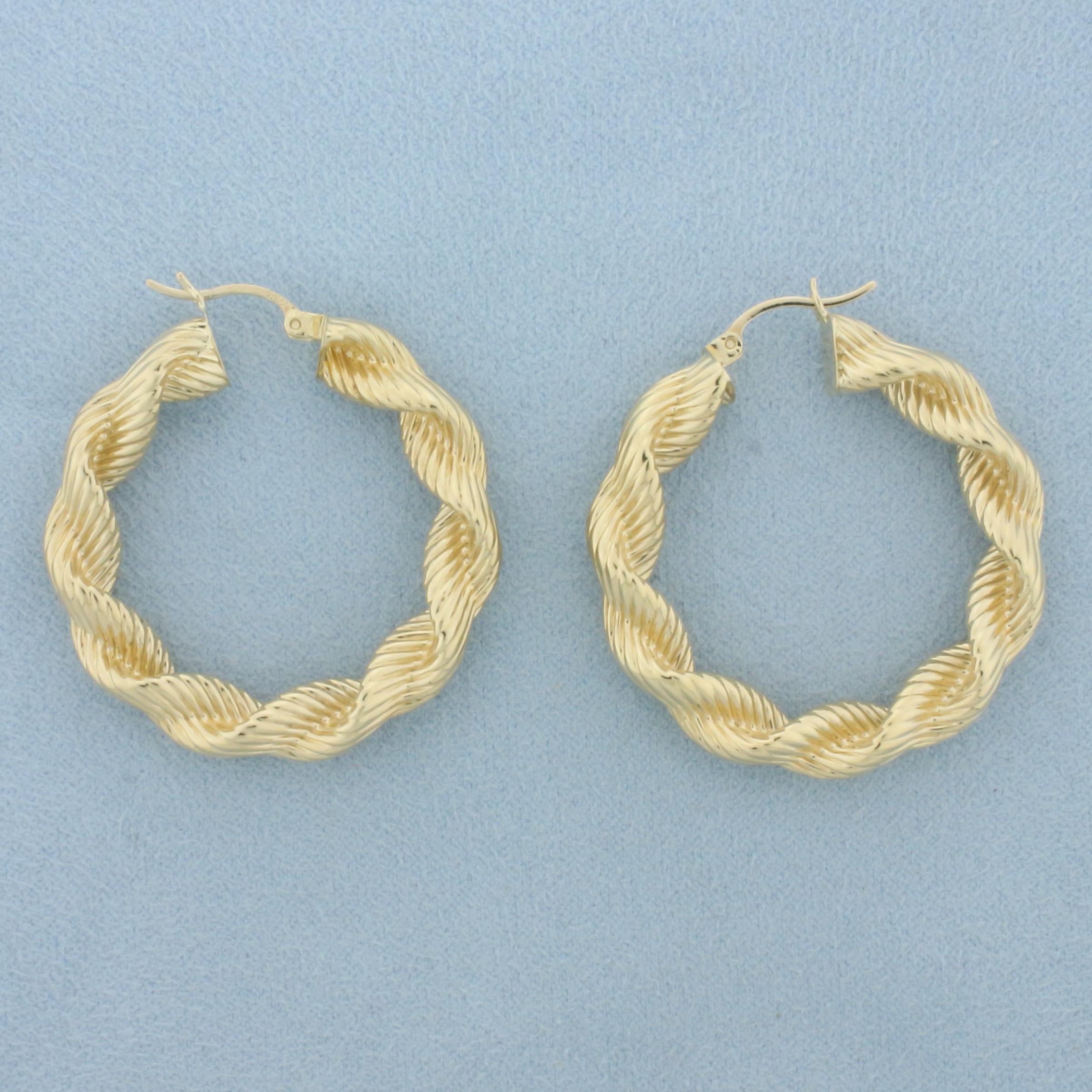 Thick Twisting Rope Design Hoop Earrings In 14k Yellow Gold