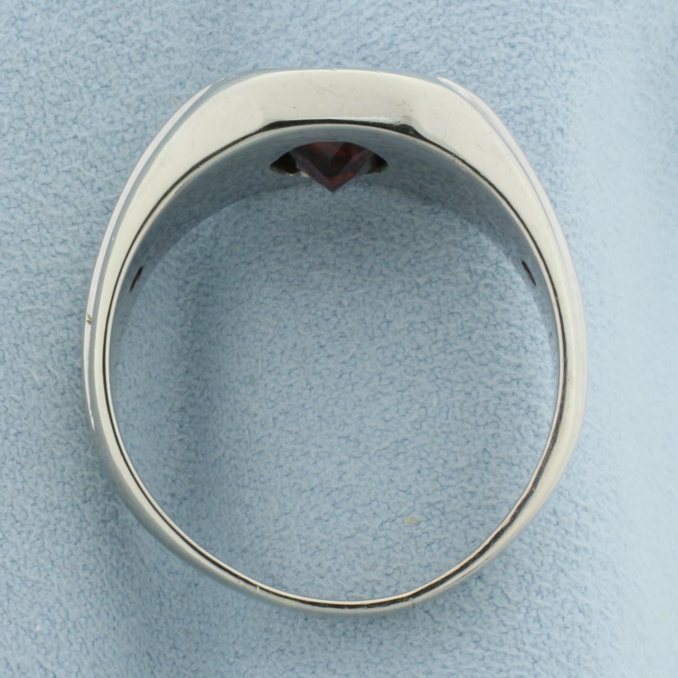 Mens Garnet And Diamond Ring In 10k White Gold