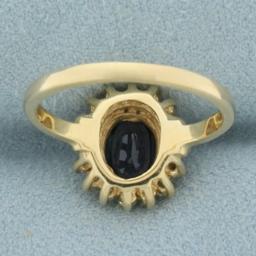 Sapphire And Diamond Halo Princess Diana Ring In 14k Yellow Gold