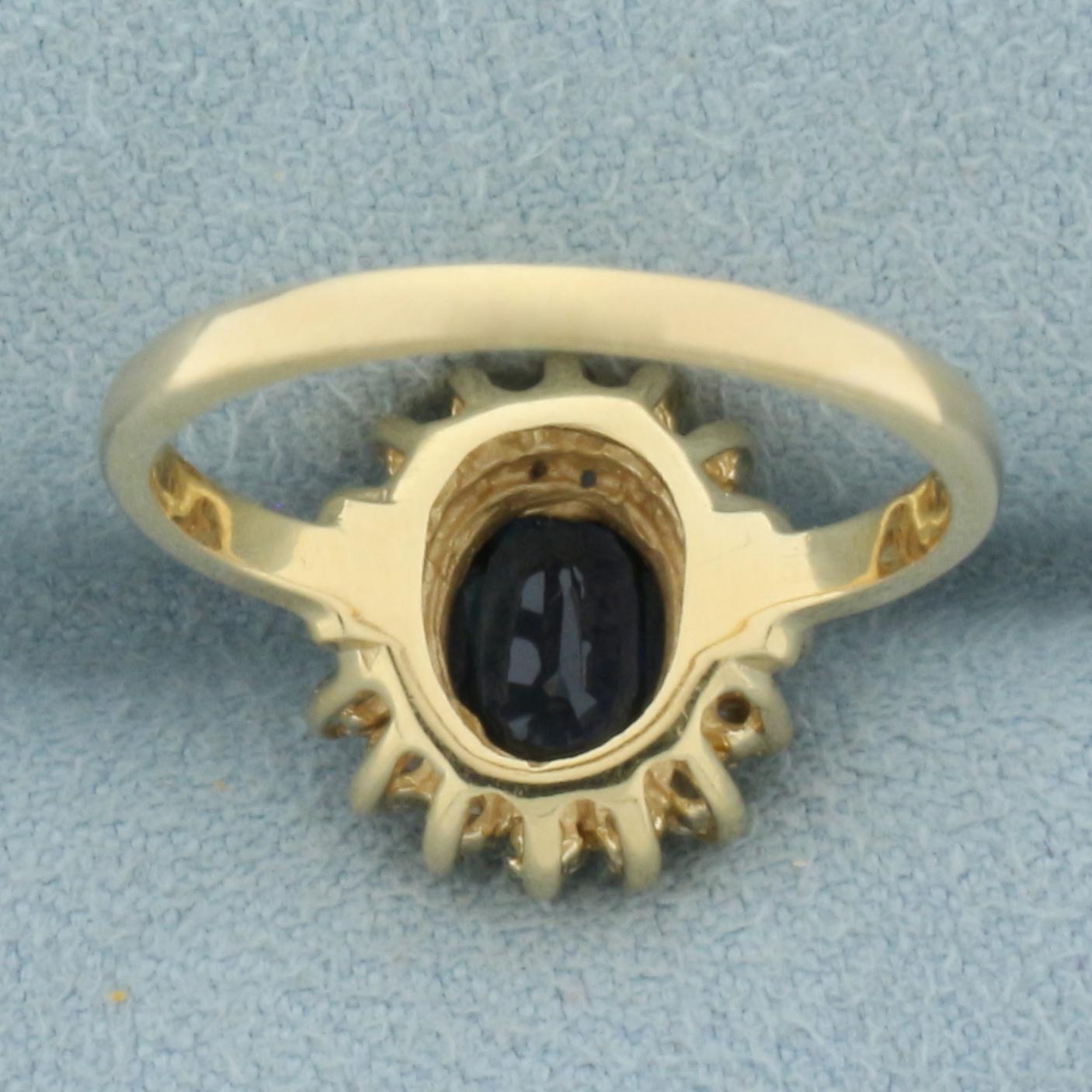 Sapphire And Diamond Halo Princess Diana Ring In 14k Yellow Gold