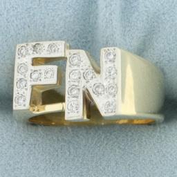 Fn Initial Diamond Ring In 14k Yellow Gold