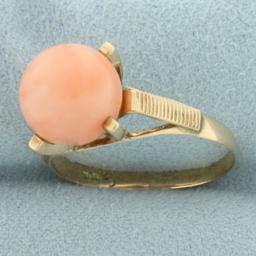 Pink Coral Orb Ring In 18k Yellow Gold