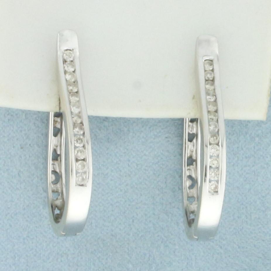 Reversible Diamond Sun Moon Stars Hoop Earrings In 14k White Gold