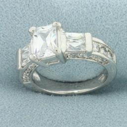 Emerald Cut Cz Engagement Ring In 14k White Gold