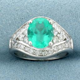 2ct Emerald And Diamond Ring In 14k White Gold