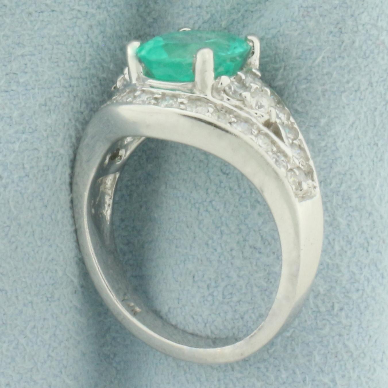 2ct Emerald And Diamond Ring In 14k White Gold