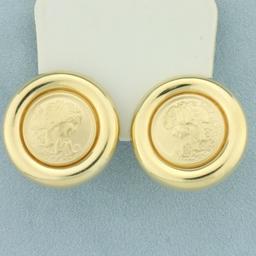 Greek Goddess Aphrodite Button Earring In 14k Yellow Gold