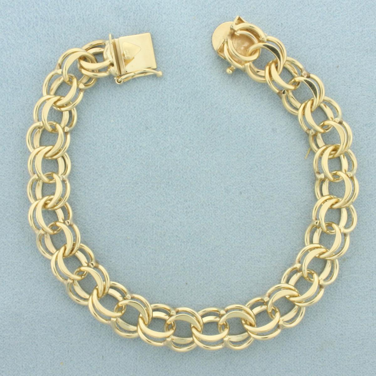 Double Link Charm Bracelet In 14k Yellow Gold