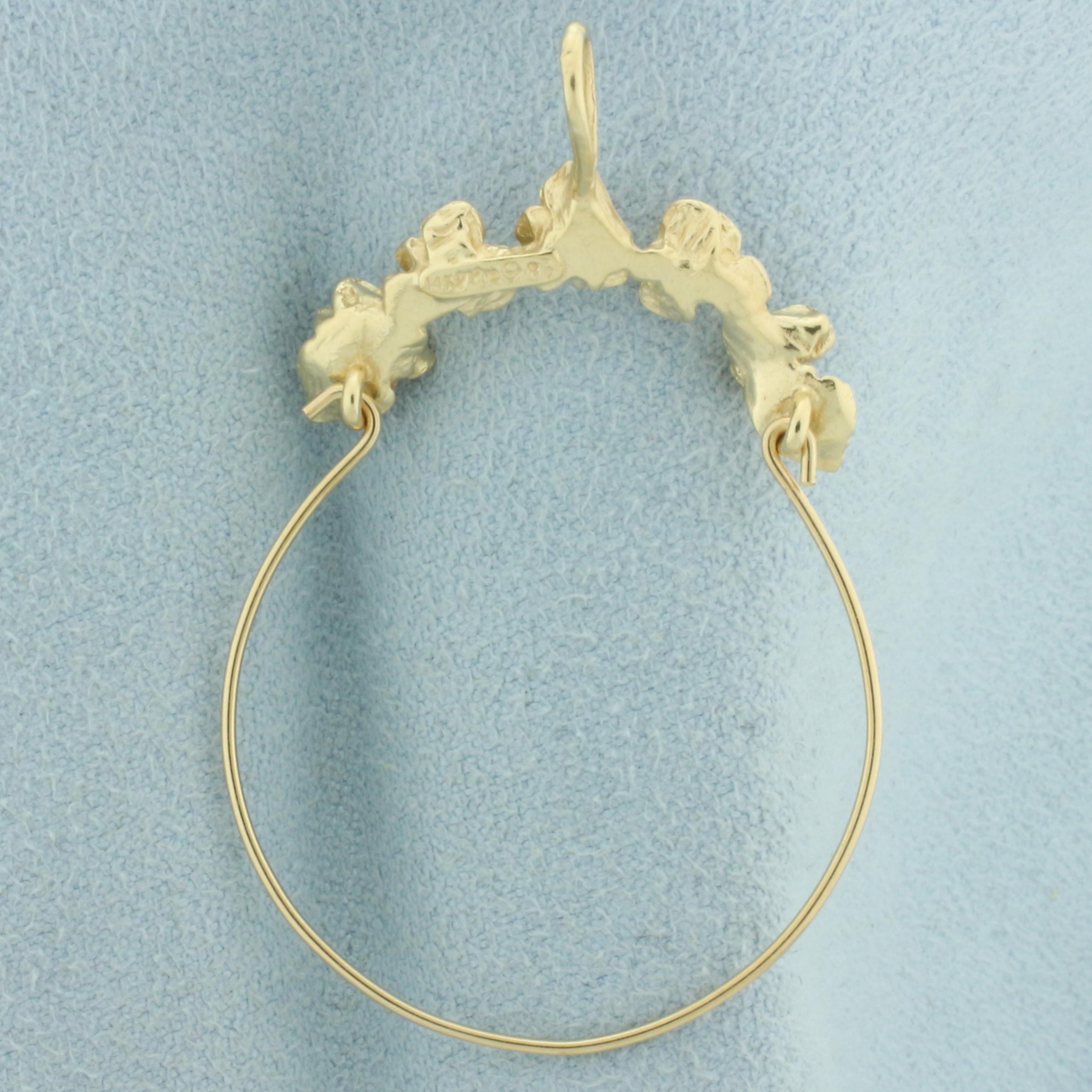 Diamond Cut Rose Design Charm Or Pendant Holder In 14k Yellow Gold