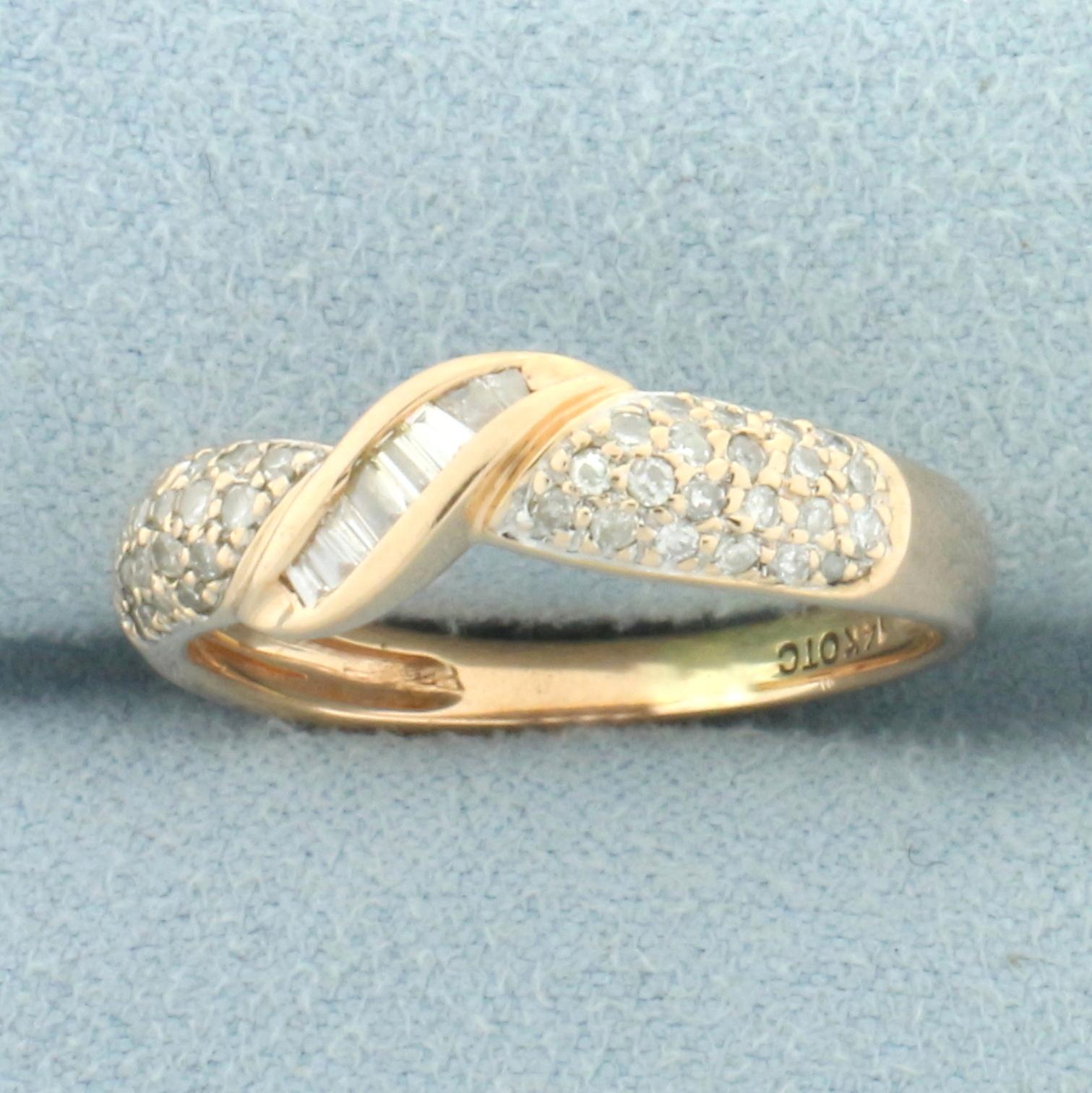 Round And Baguette Diamond Ring In 14k Rose Gold