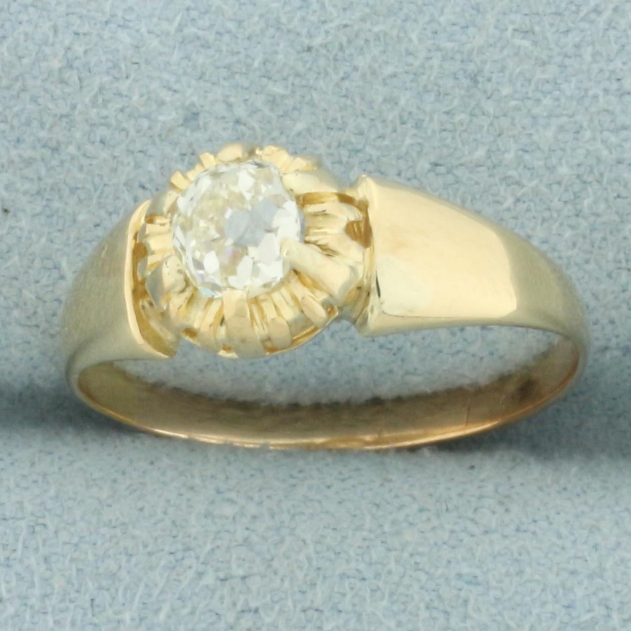 Antique Old Mine Cut Diamond Ring In 14k Yellow Gold