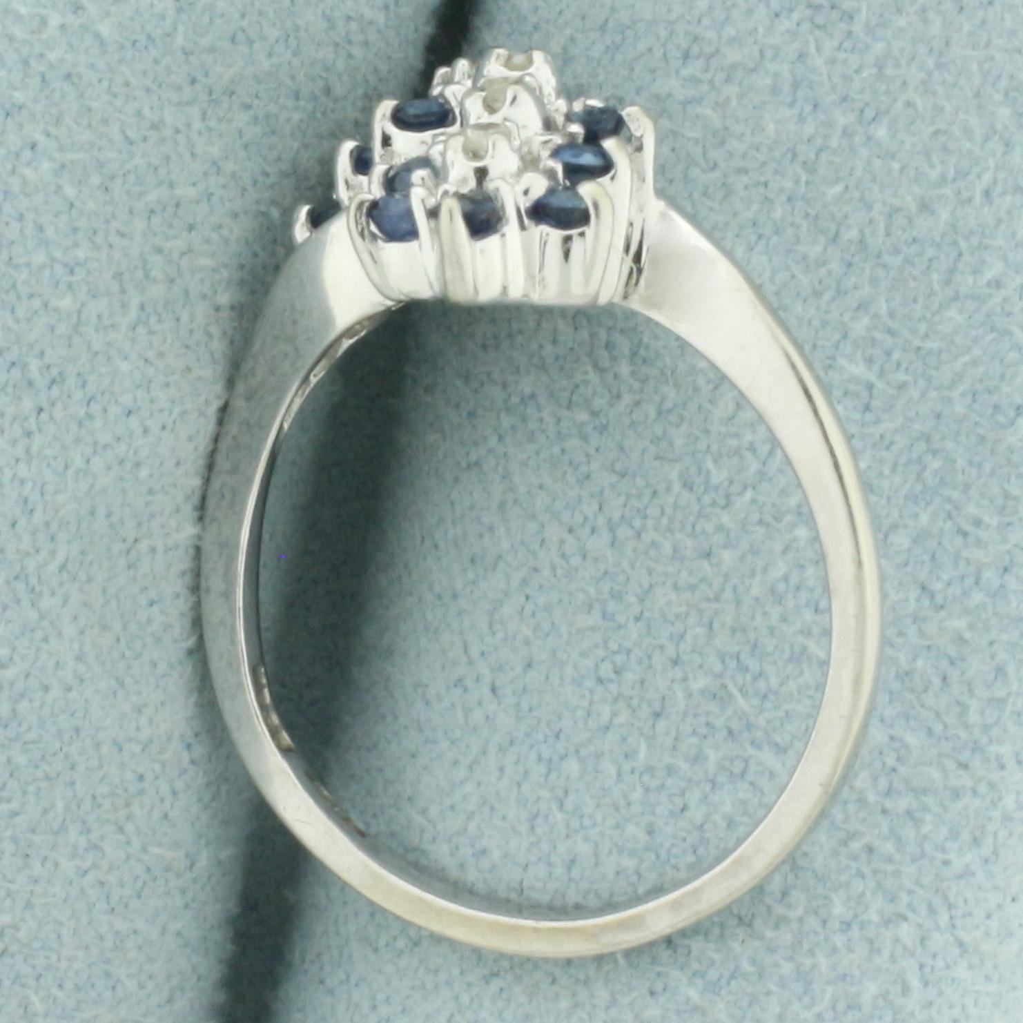 Sapphire And Diamond Waterfall Ring In 14k White Gold